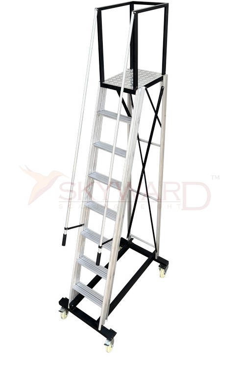 Model No. 10300 Aluminium Trolley Step Ladder for Warehouse, Store and Industrial Access Use, Professional Mobile Ladder for Maintenance, Picking, Storage and Daily Working Tasks